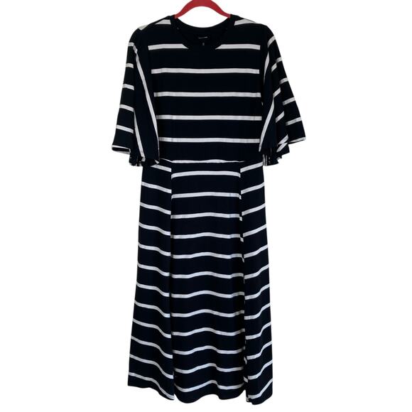 Who What Wear NWT Sz M Black & White Striped Midi Dress Butterfly Sleeves - Picture 3 of 15